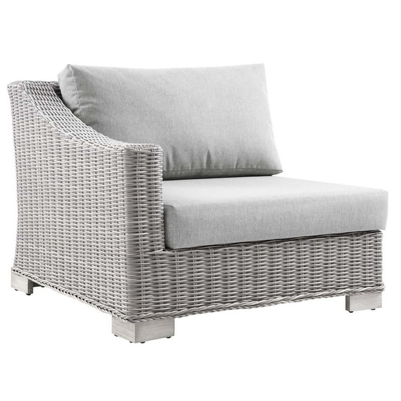 Sofa Corner Chair, Rattan, Wicker, Grey Gray, Modern Contemporary Urban Design, Outdoor Patio Balcony Cafe Bistro Garden Furniture Hotel Hospitality