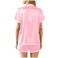 thumbnail image 6 of BLTIBY Women Pajamas Set Button Down Sleepwear Solid Colour Short Sleeve Nightwear with Shorts Soft Pjs Set Fashion Comfortable Homewear with Pockets Pink S, 6 of 8