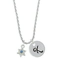 thumbnail image 1 of Delight Jewelry Silvertone Mini Star of David with Blue Crystal Silvertone Script Initial Disc - K - Charm Necklace, 20"+3", 1 of 4