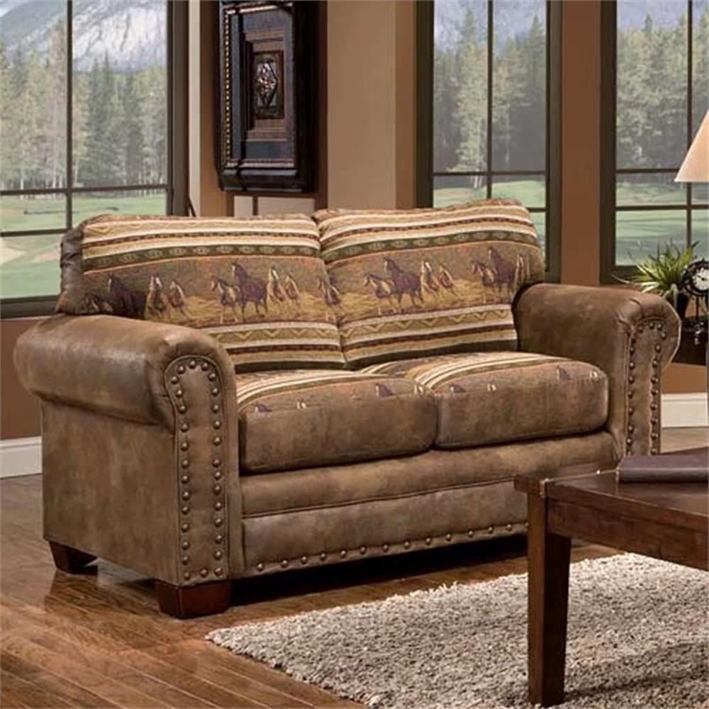 Pemberley Row Microfiber Brown Loveseat Rectangular Nailhead Accents 67"W x 37"D x 36"H Unassembled