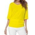 thumbnail image 6 of JUUYY Womens Casual Solid Color Short Sleeve Boat Neck/V Neck Dolman Top T Shirt with Side Shirring Yellow XL, 6 of 6