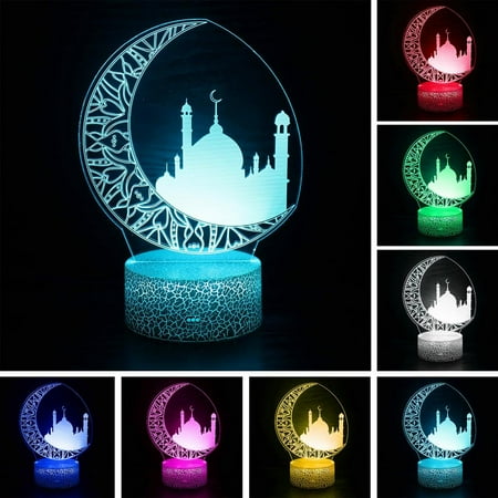 

Ramadan Mubarak Lamp Decorations Eid Crafts Night Light with Remote Control-3D Effect Moon Star Lights