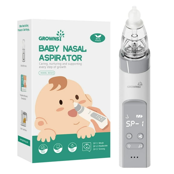 Grownsy Baby Nasal Aspirator Nose Sucker Nose Cleaner Rechargeable, White