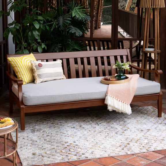 Crestwood Garden Coastal Mahogany Wood Outdoor Sofa Daybed with Oyster Cushion