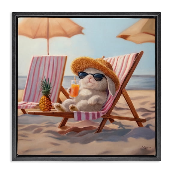 Beach Bun Relaxation Black Framed Floater Canvas Wall Art, design by Lucia Heffernan