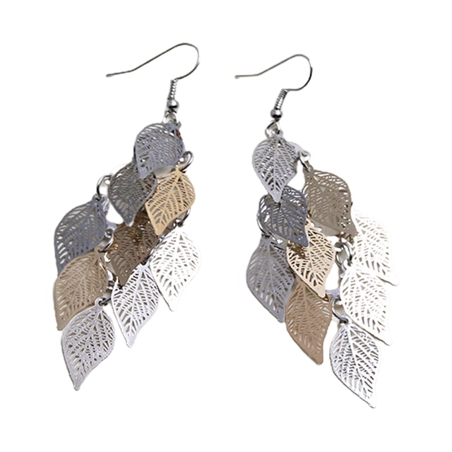 Visland 1 Pair Lady Earrings Leaf Shape Long Drop Earrings for Prom