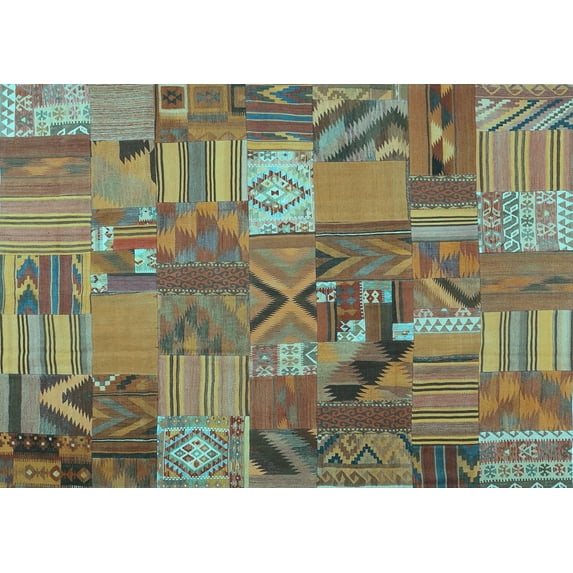Ahgly Company Indoor Rectangle Patchwork Light Blue Transitional Area Rugs, 2' x 4'