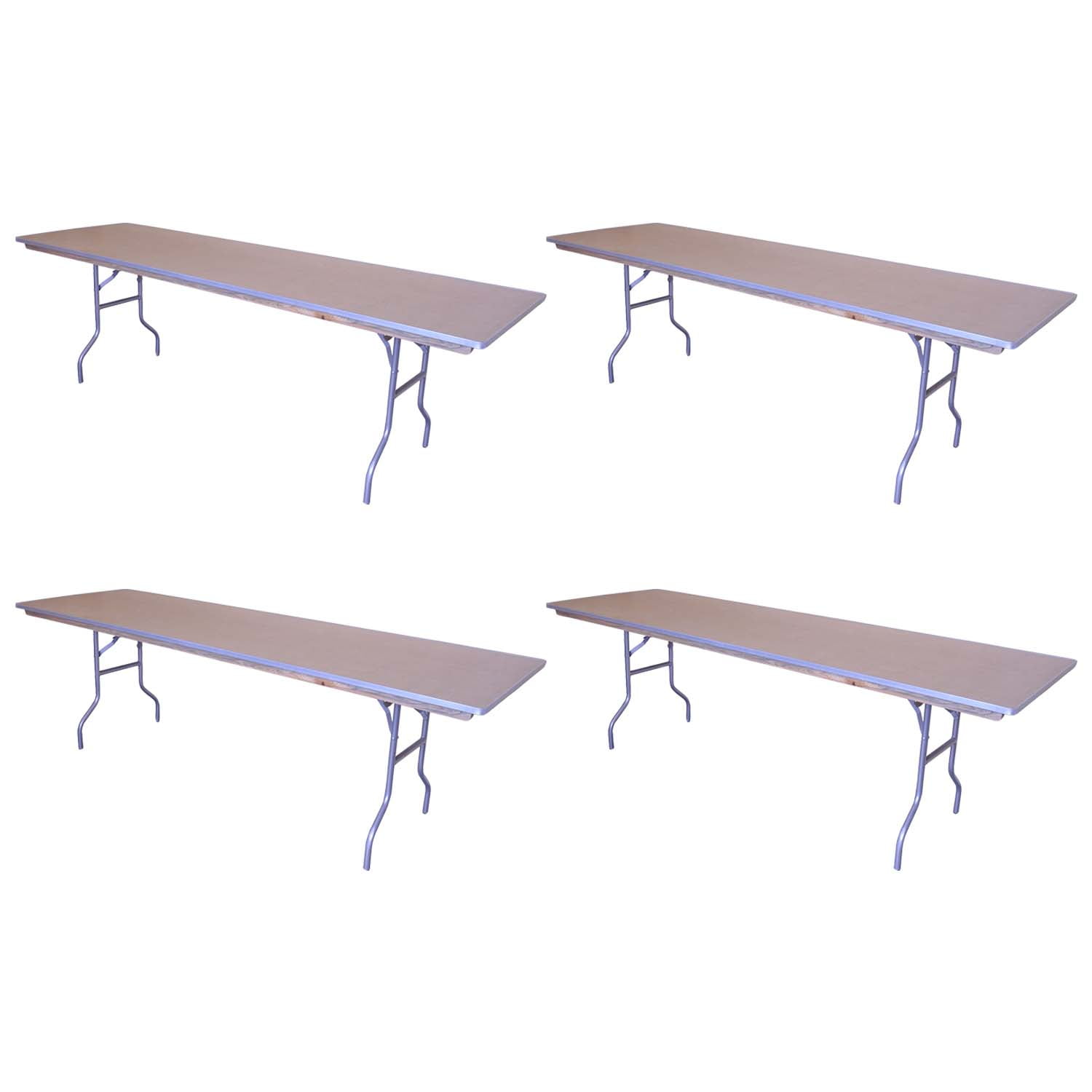 8' Rectangle Wood Folding Table, 4 Pack Banquet Office Card Table