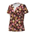thumbnail image 5 of Fuzoiu Ice Cream Cake Print Women's V-Neck T-Shirt,Women's Short Sleeve Top, Comfortable for Work, Leisure, and Sports, 5 of 7