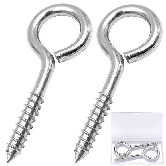 YGAOHF 5 Inch Large Eye Hooks - Solid Stainless Steel Eye Hooks Screw in Heavy Duty, 500 LBS Capacity, Self Tapping Eyelet for Heavy-Duty Applications, Indoor & Outdoor