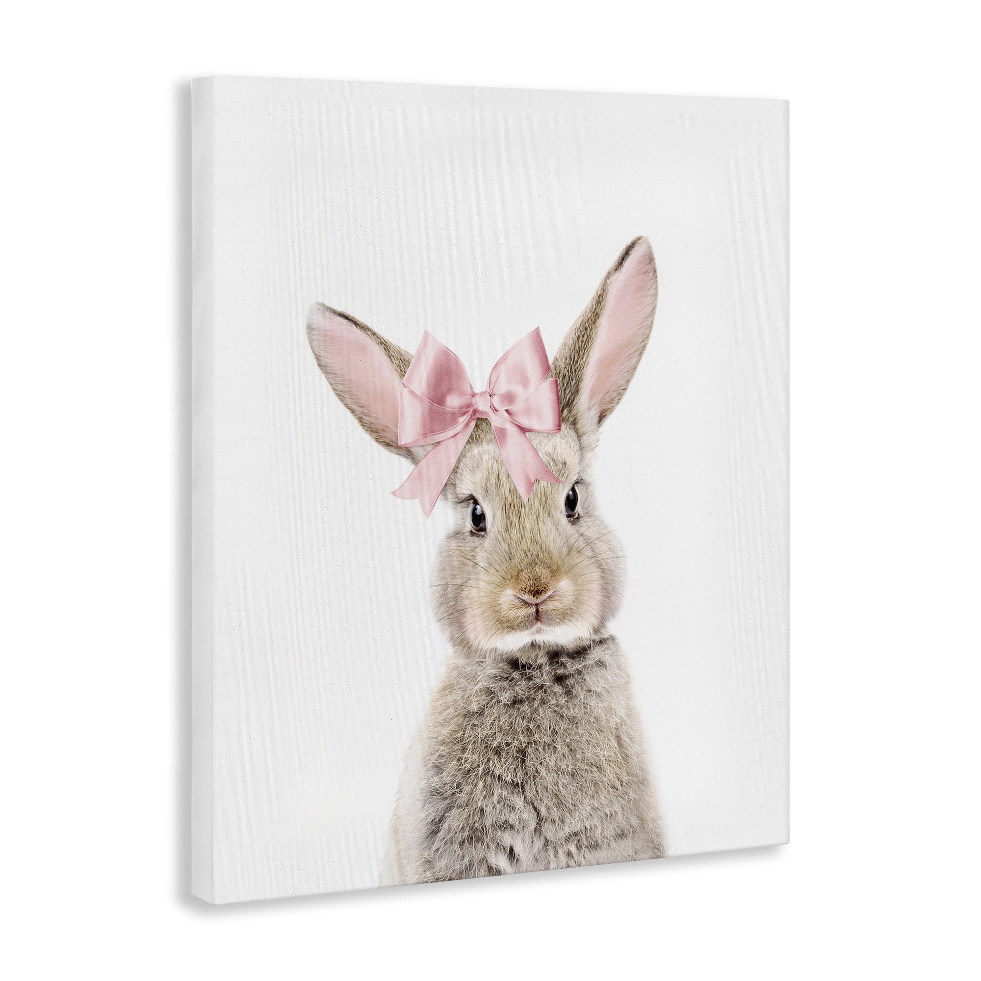 Stupell Industries Bunny with Pink Bow Animals Painting Wrapped Canvas Art Print Wall Art, 30 x 40