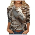 thumbnail image 2 of Ftwytp Women's Fashion Casual Round Neck 3/4 Sleeve Loose 3D Animals Printed T-Shirt Ladies Tops 2023 Fall Blouses Plus Size Crewneck Sweatshirts, 2 of 5