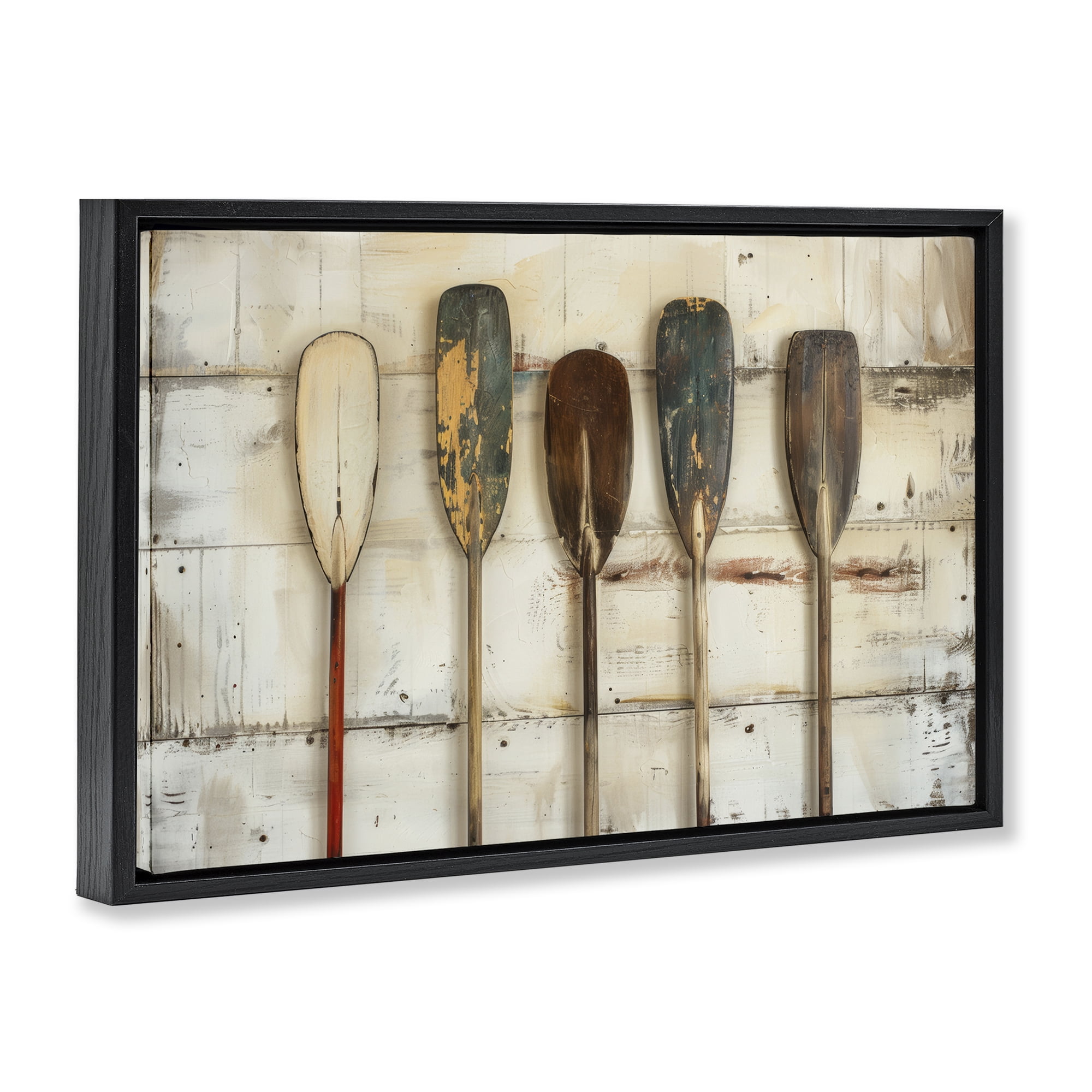 Stupell Industries Rustic Oar Lineup Nautical & Beach Painting Black Floater Framed Canvas Art Print Wall Art, 31 x 21
