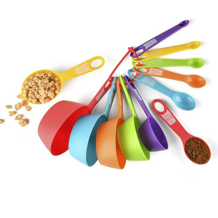 Multi-Color Measuring Cups and Spoons 12 Piece Set Plastic Cooking Kitchen  Tools