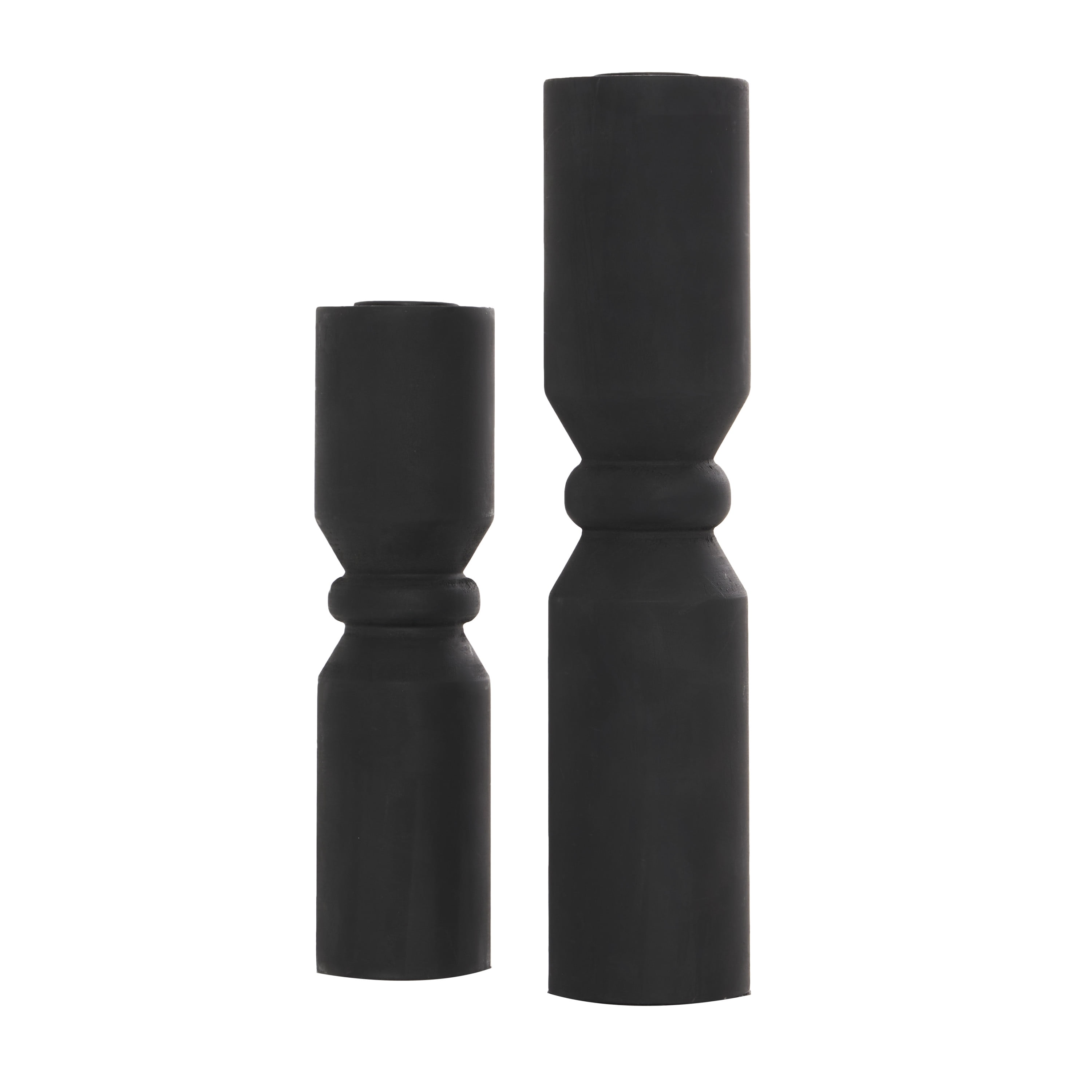 DecMode 2 Candle Black Wood Minimalistic Tapered Candle Holder, Set of 2