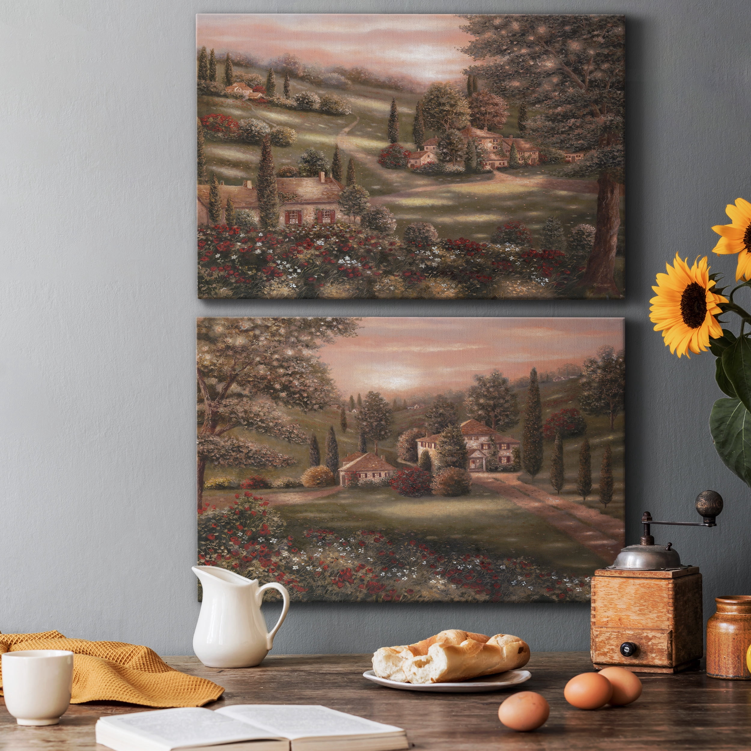 Evening/Tuscany I Premium Gallery Wrapped Canvas - Ready to Hang - Set of 2 - 18 x 27 Each