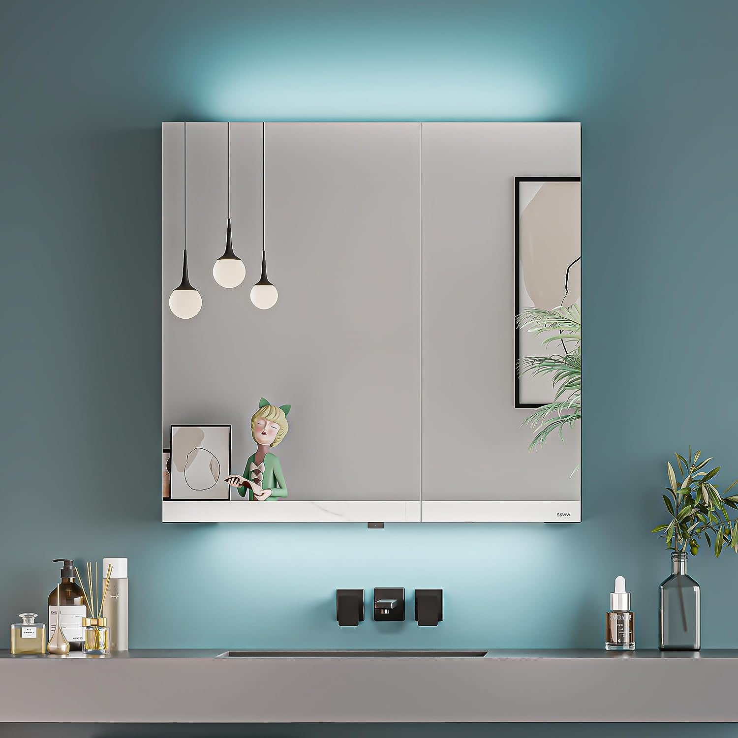 GUAIPOU 26×26”LED Medicine Cabinet Mirror for Bathroom,Lighted Storage ...