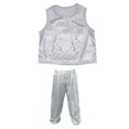 thumbnail image 4 of Girls Dance Sequin Silver Dance Sleeveless Tank Top and Pants Set 90s Outfit for Kids Stage Performance Outerwear 8-9 Years, 4 of 4