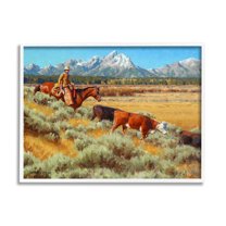 Western Ranch Horse Cattle Animals & Insects Painting White Framed Art Print Wall Art
