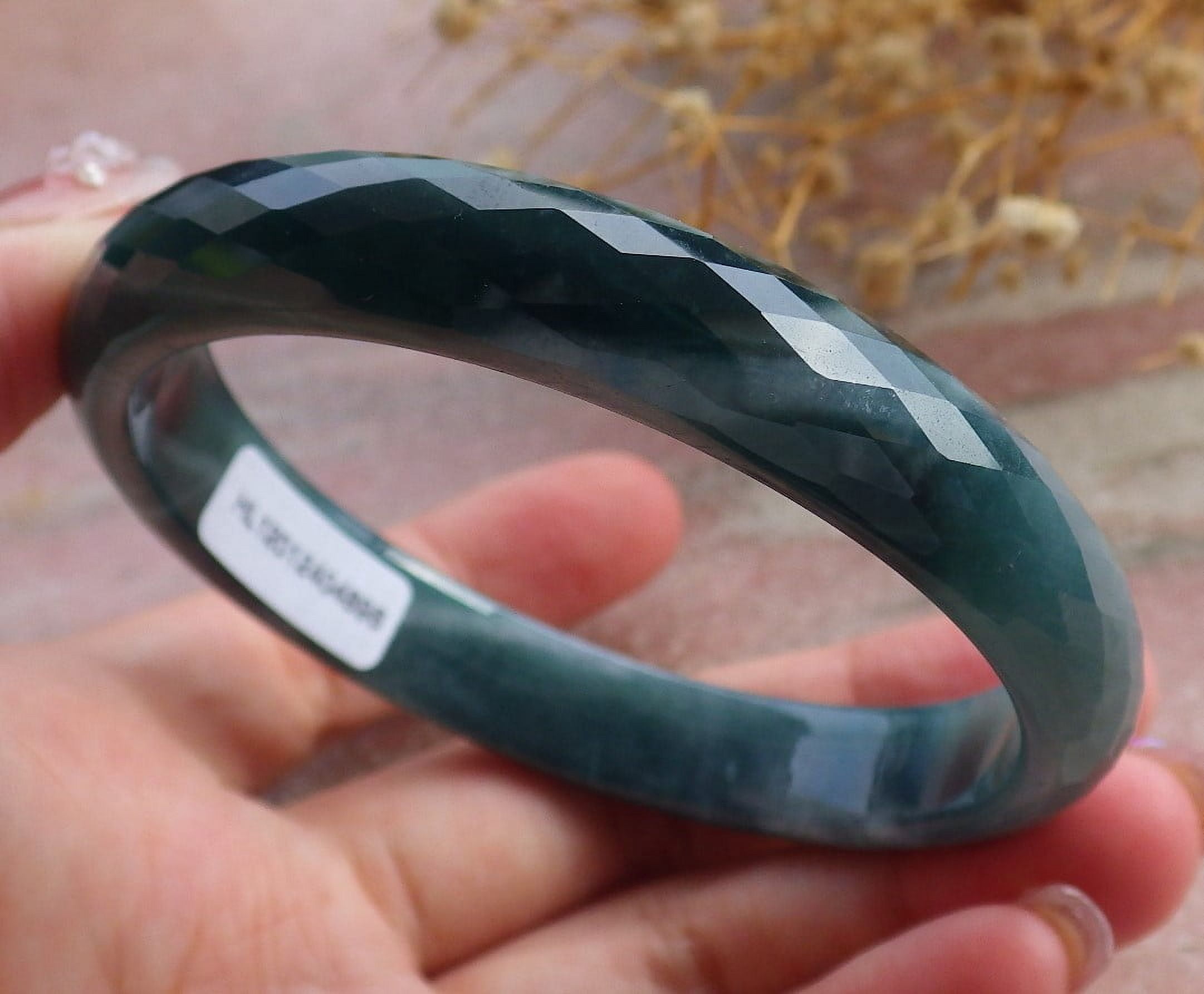 Icy Green Natural A JADE Jadeite Dia Cut Bangle Bracelet 59 mm 682912 TN