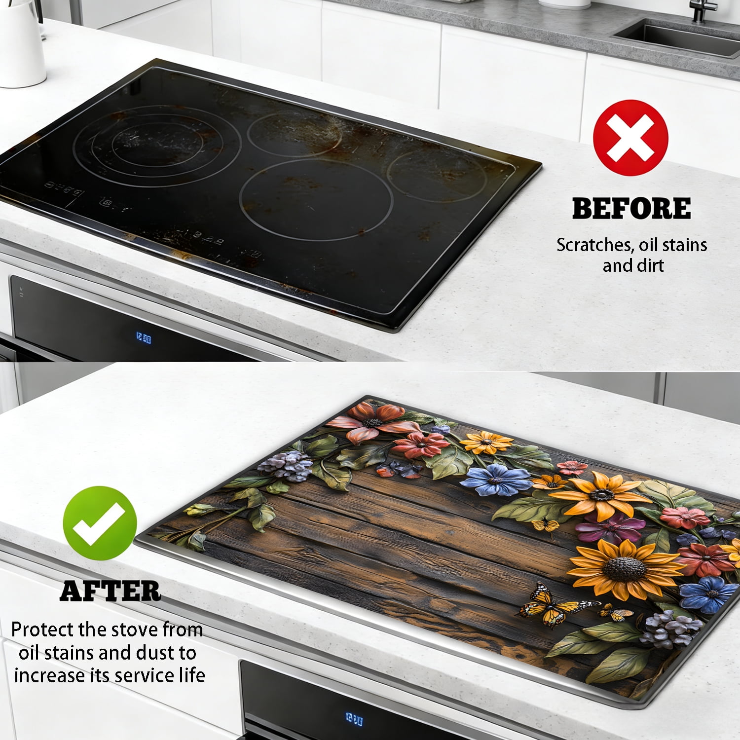 Stove Top Cover Glass Cooktop Heat Resistant Cover,Ceramic Stove Top Covers Mat Prevents Scratching Stoves/Counter/Washer Protector, 28x20 in