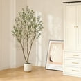 thumbnail image 5 of 7ft Fake Plastic Olive Tree with Oval White Planter, Pre Potted Faux Greenry Plant for Home Decor Office House Living Room Indoor Outdoor, Big Fake Plants Fake House Plants, 5 of 8