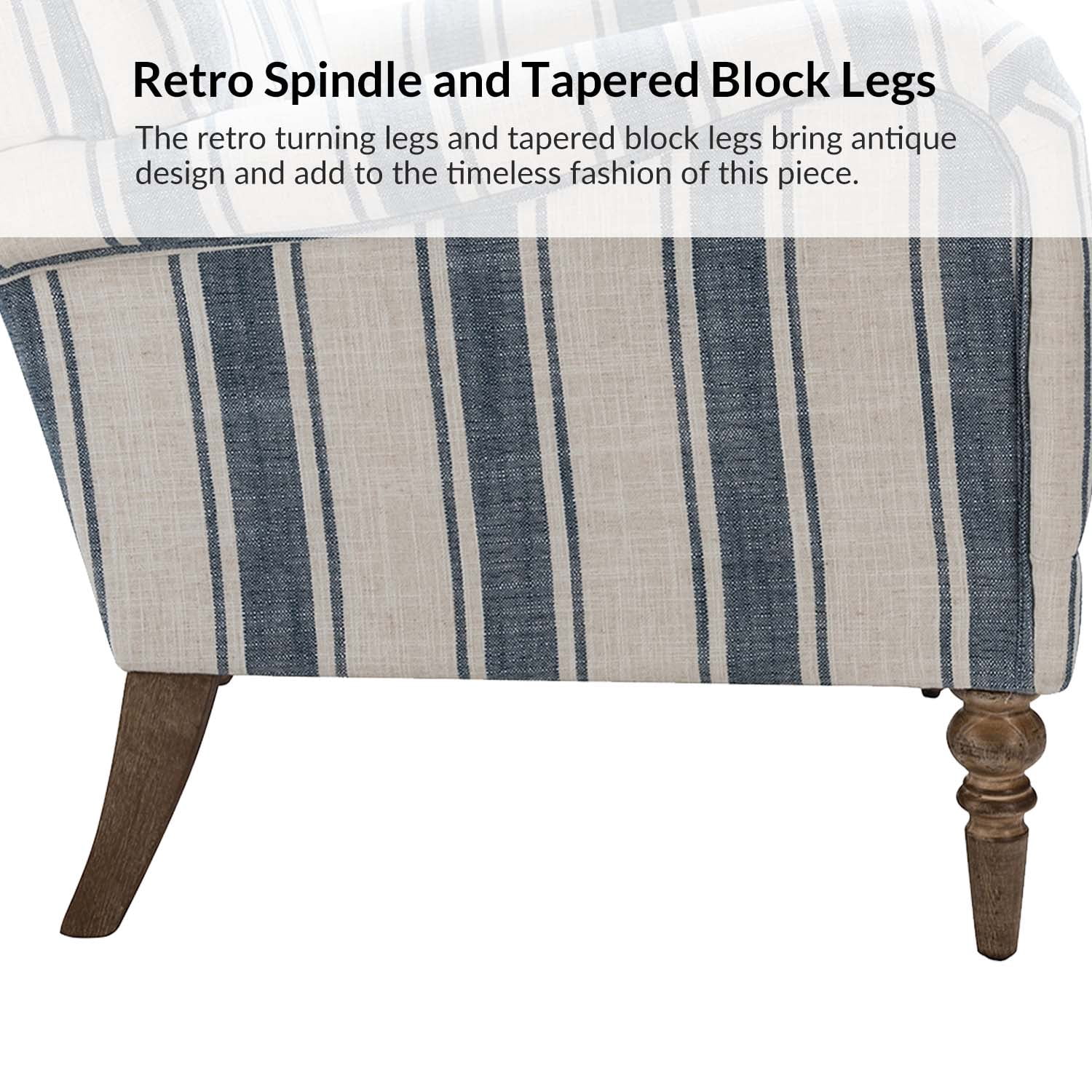 Stripe Armchair Upholstered Wooden Legs Accent Chair for Living Room Bedroom Adults Navy Stripe