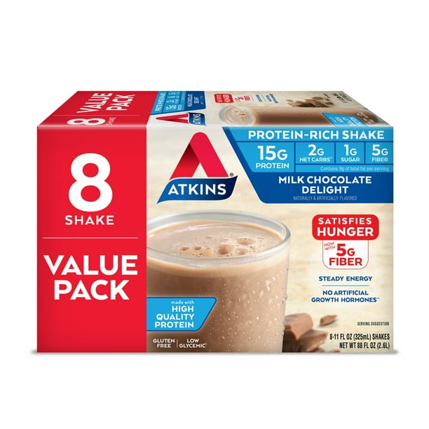 Atkins Gluten Free ProteinRich Shake, Milk Chocolate Delight, Keto Friendly, 8 Count (Ready to