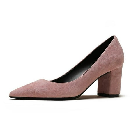 

YCNYCHCHY Women Kid Suede Leather Thick High Heels New Casual Office Pumps Classic Black Pink Blue Pumps For Ladies Shoes Big Size