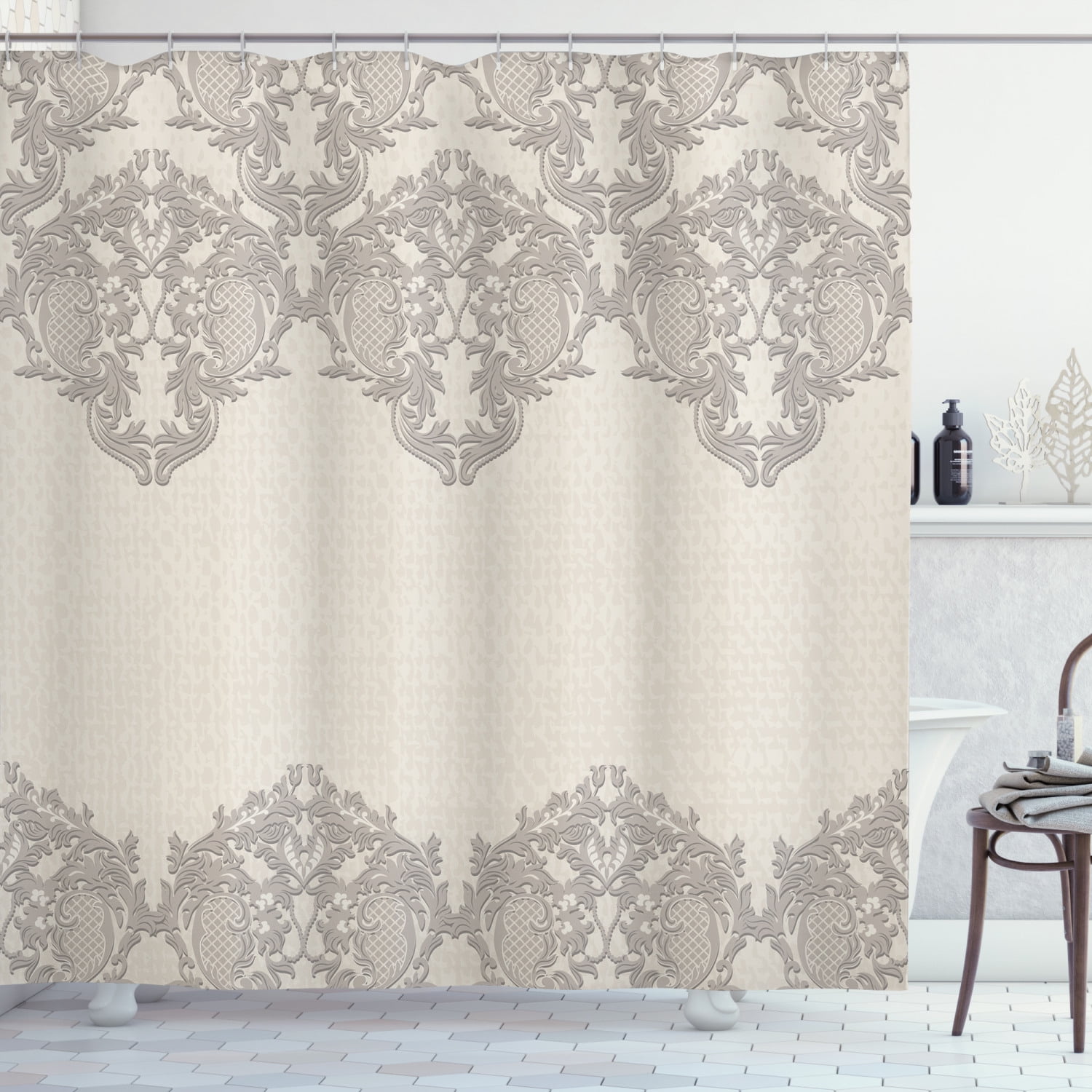 Retro Bronze Delicate Rose Bathroom Shower Curtain Liner Waterproof Fabric Hooks 