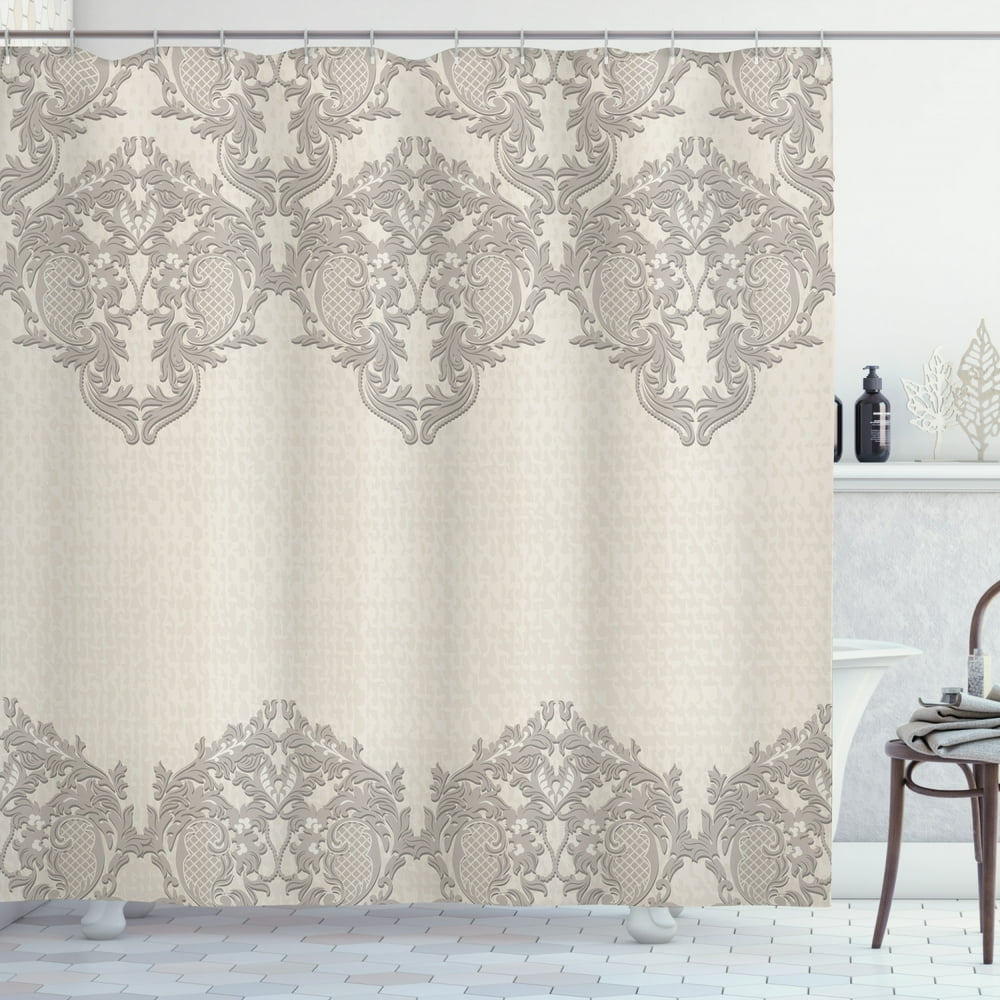 Taupe Shower Curtain, Lace Like Framework Borders with Arabesque