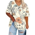 thumbnail image 2 of QUNYINEY Floral Womens Shirts V Neck Pullover Casual Short Sleeve Tops Plus Size Loose Tops for Women Trendy, 2 of 4