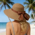 thumbnail image 3 of Beach Sun Hats for Women Wide Brim Straw Hat Outdoor Breathable Bow for The Seaside Foldable Roll up Cap, 3 of 10