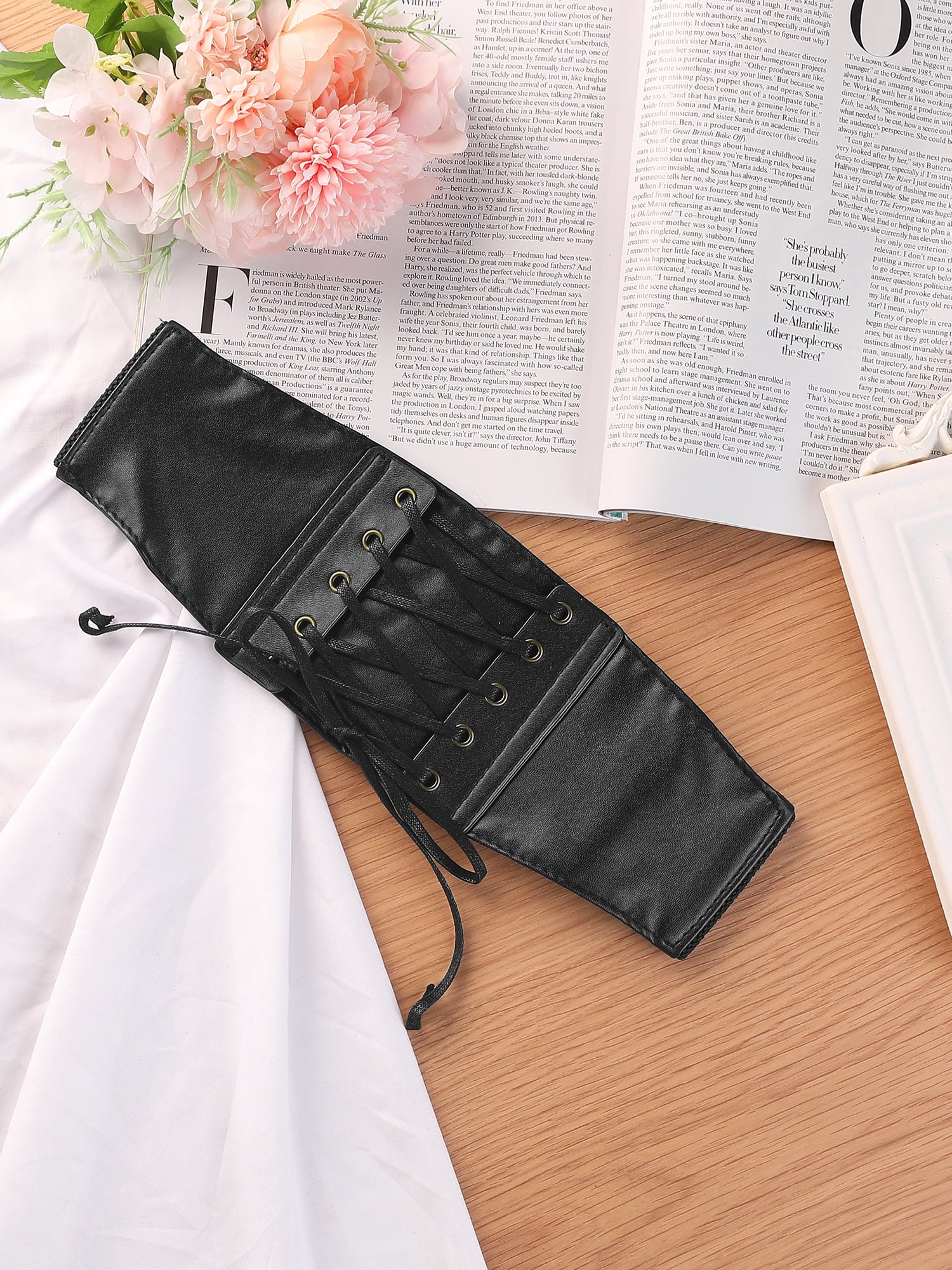 Unique Bargains Women Press Button Closure Corset Waist Laceup Cinch Belt Band