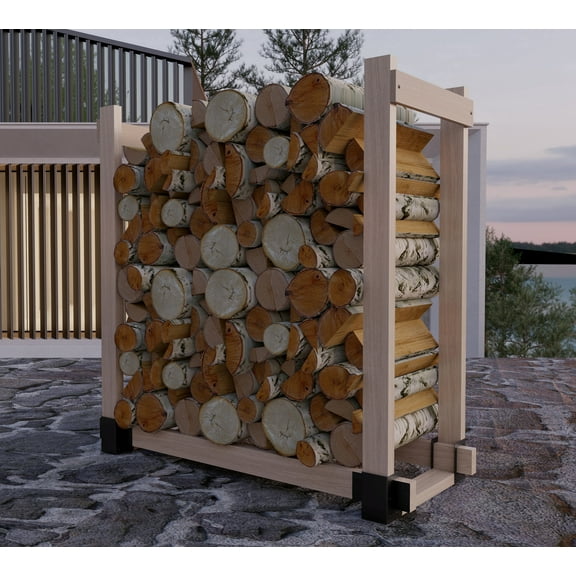 Fire Beauty 4-Pack Firewood Rack Base - Heavy Duty Adjustable Log Holder Stand, Black Powder Coated Metal Storage Bracket for Indoor/Outdoor Use