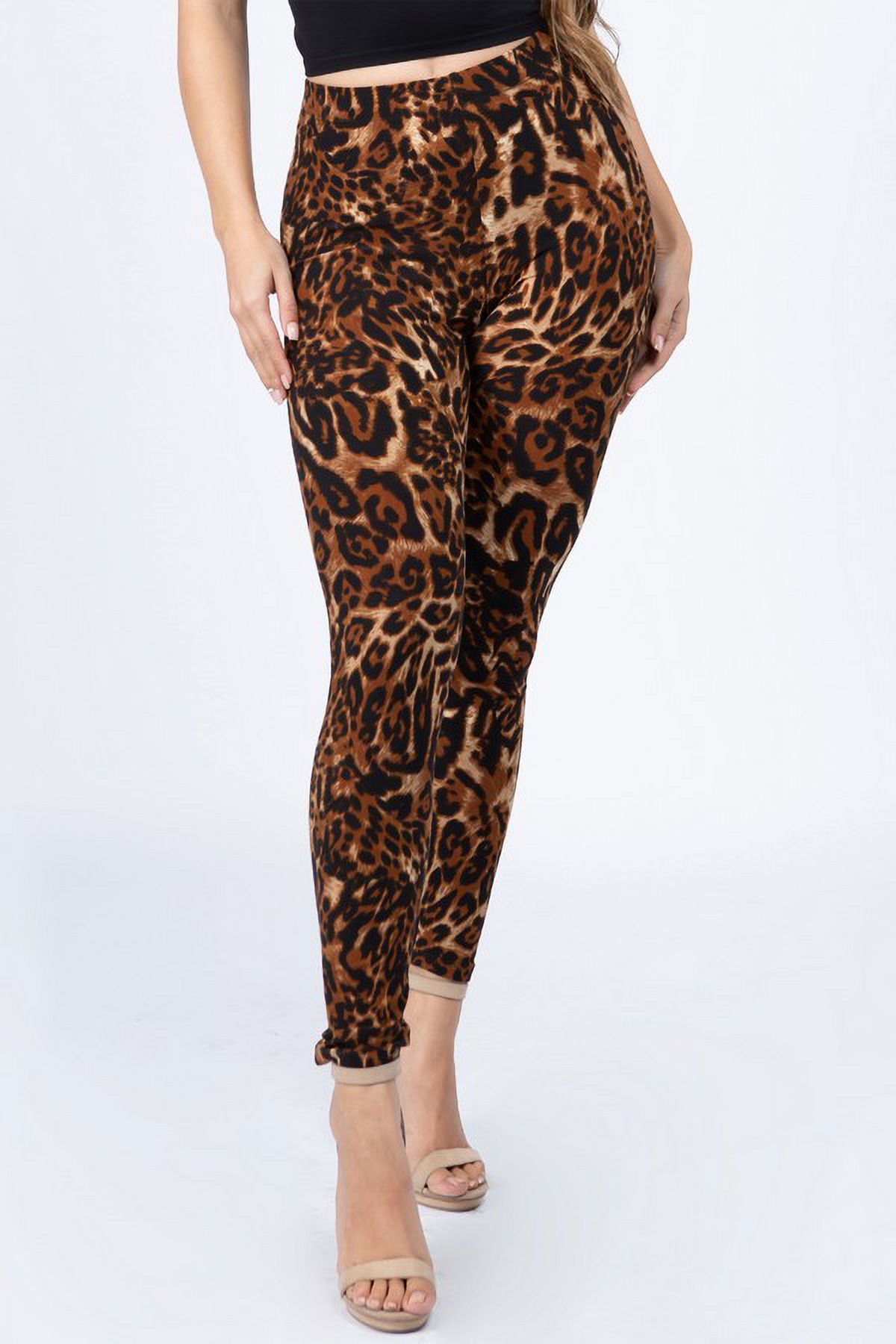 K-Cliffs One Size Women's Classic Animal Leopard Print Peach Skin Leggings, Polyester, Color; Brown
