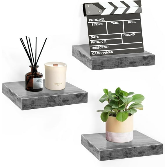 Sorbus 9.25"x9.25" Grey Floating Shelves for Wall Decor (Set of 3)