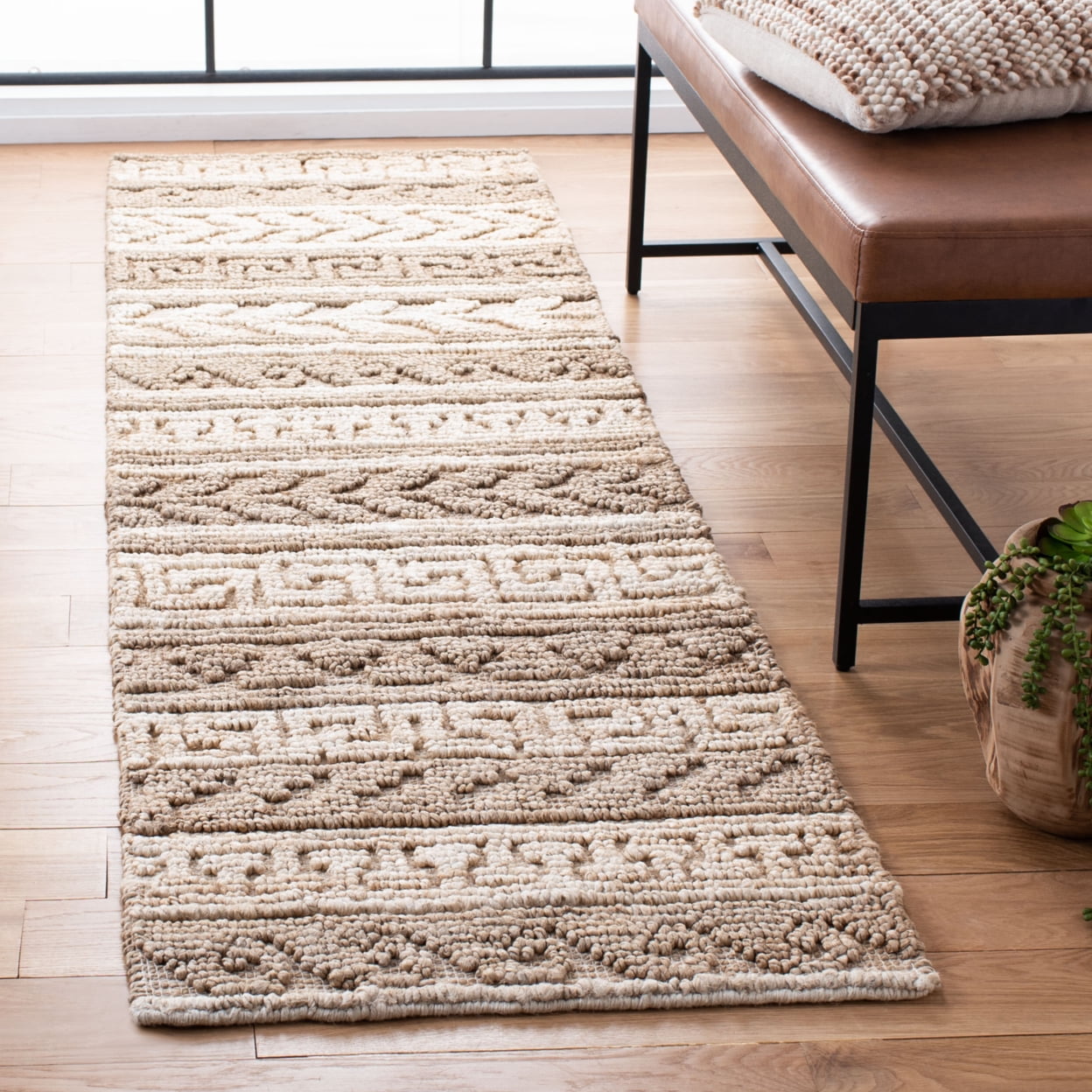 SAFAVIEH Natural Fiber Sonam Striped Geometric Jute Area Rug, Green/Ivory, 5' x 8'