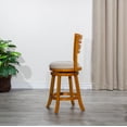 thumbnail image 3 of 24" Counter Height Swivel Stool - Natural Finish, Beige Fabric Seat | Slat Back Design | Solid Wood Frame | Kitchen &amp; Bar Seating, 3 of 8