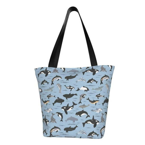 Fotbe Dolphins Bolsa de Playa con Estampado, Bolsa de Hombro, Bolsa de Mano Espaciosa, Bolsa de Viaje Ligera, Bolsa de Compras Versátil