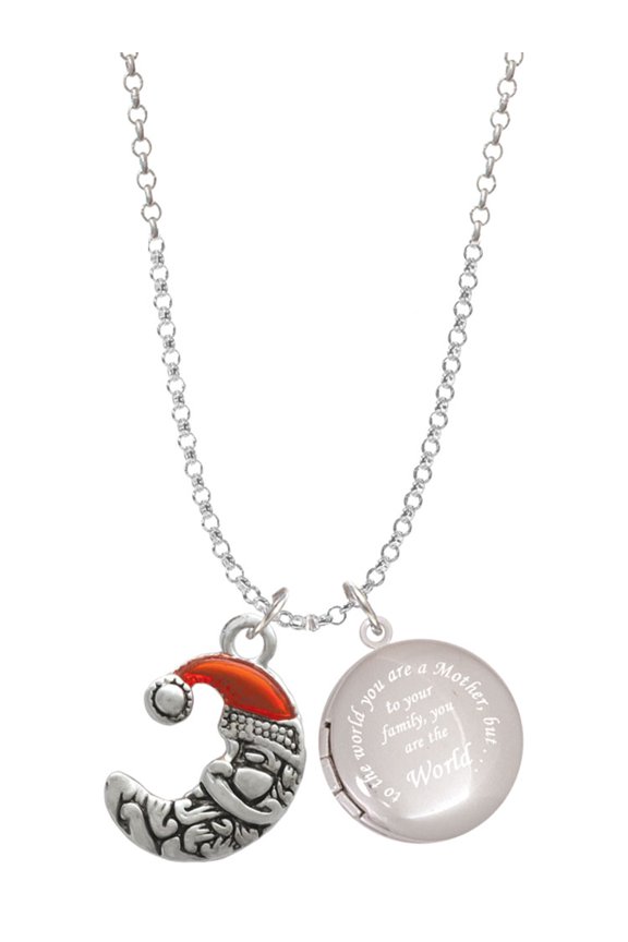 Silvertone Small Crescent Moon Santa To the World You are a Mother Locket Necklace