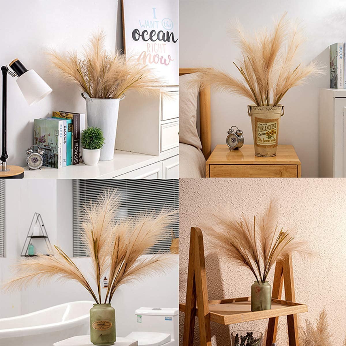 4Pcs Artificial Bulrush 30inch Tall Faux Reed Pampas Grass, 