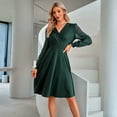 thumbnail image 6 of IBTOM CASTLE Women Swiss Dot Mesh Long Sleeve A Line Cocktail Dress Wrap V Neck Empire Waist Flowy Wedding Party Dress M Green, 6 of 8