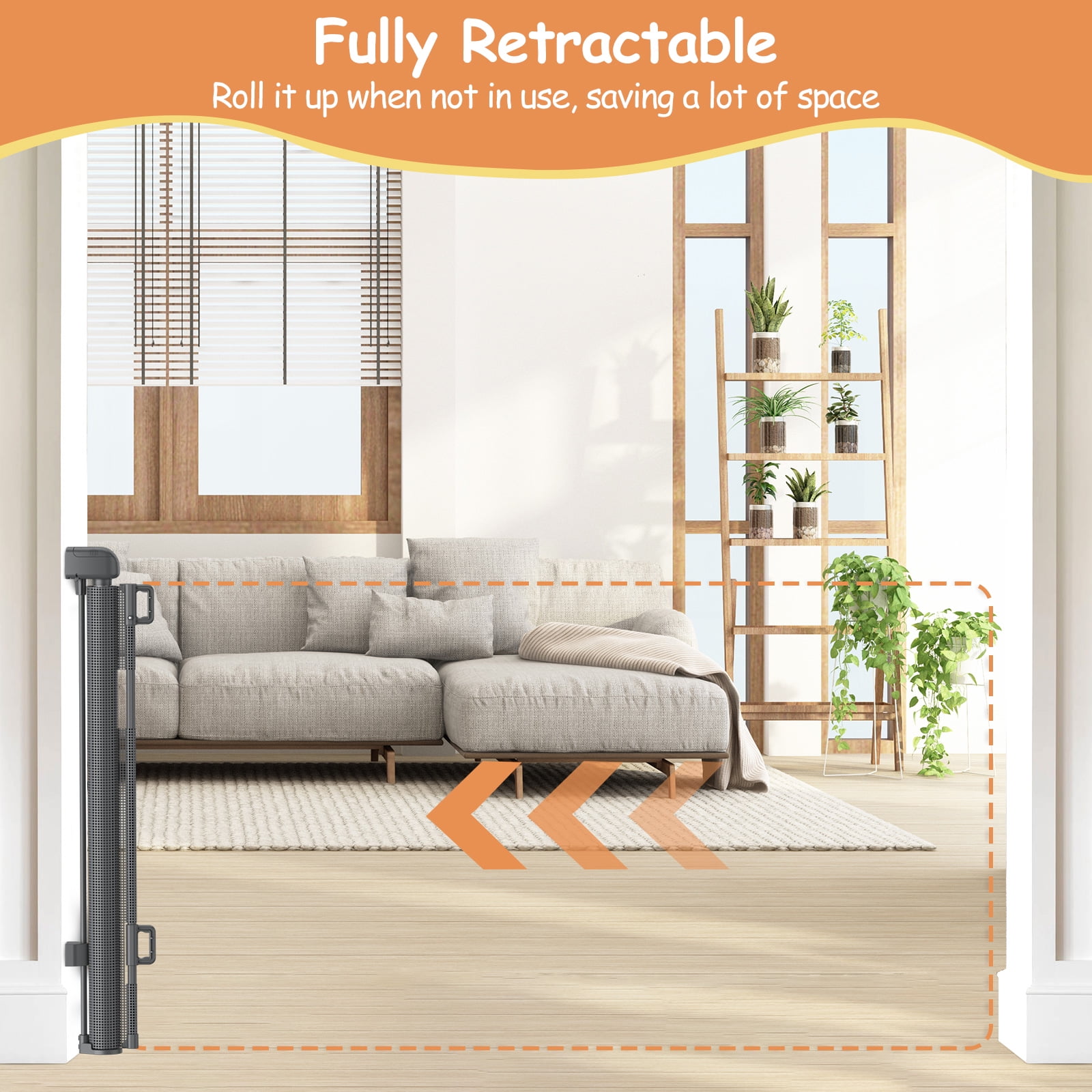 BEBANG Retractable Baby Gate, 2 Installation Modes, 71" Retractable Dog Gate for Stairs, Doorways, Hallways, Indoor and Outdoor, Gray