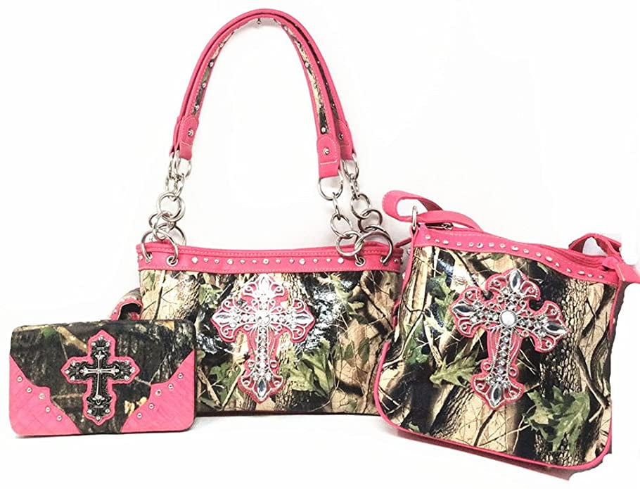 Western origin rhinestone Embroidery decoration Camouflage Shoulder Bag Totes Handbag With Wallet Set