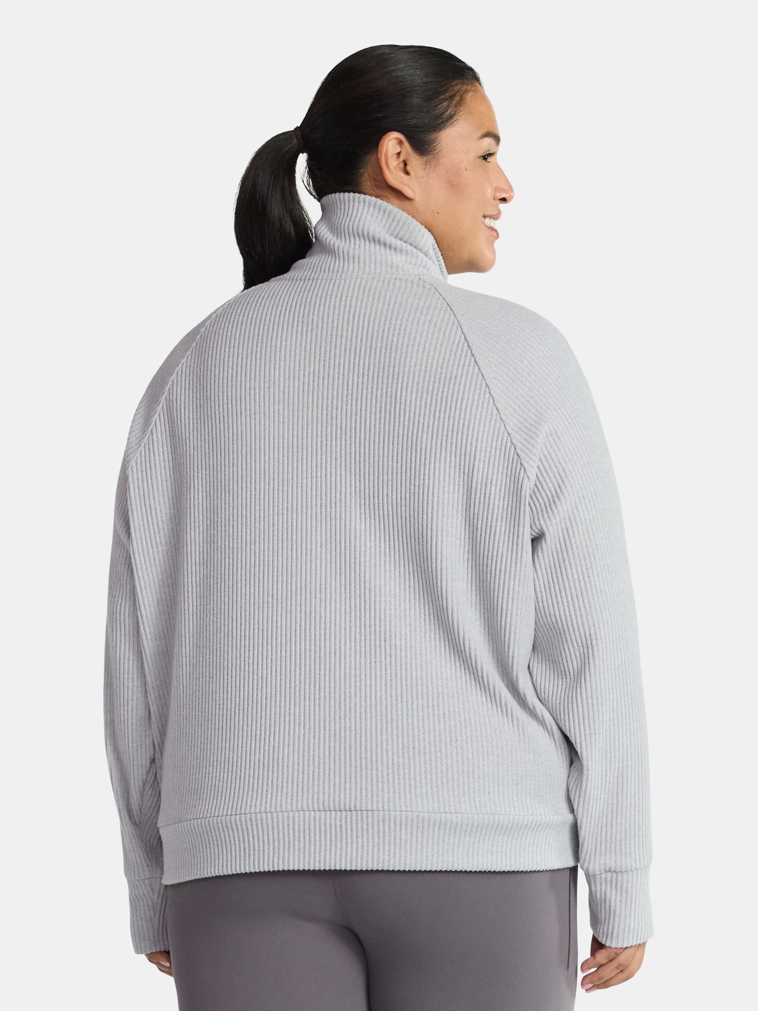 Avia Women's and Women's Plus Corded Mock Neck Pullover with Long Sleeves, Sizes XS-4X