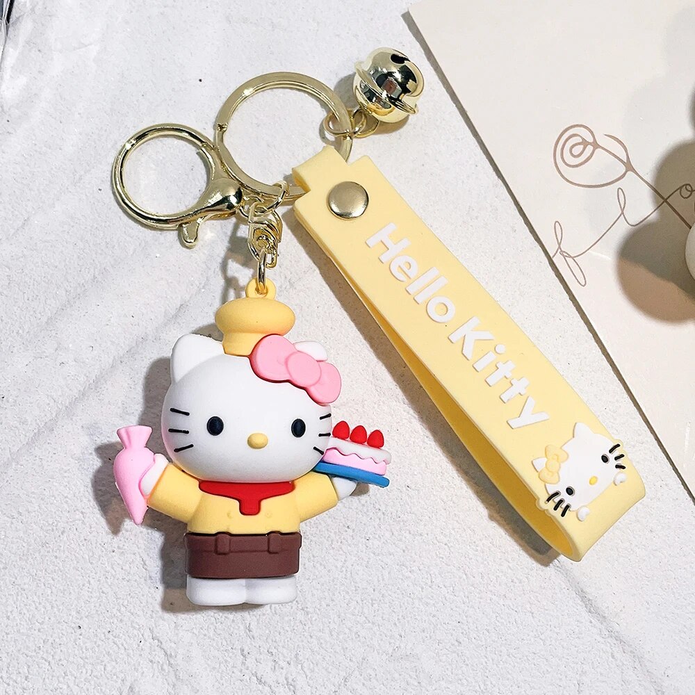 Anime Kawaii Sanrio Hello Kitty Keychain Pendant Holder Key Chain Car Keyrings Mobile Phone Bag Ornament Jewelry Kids Gifts