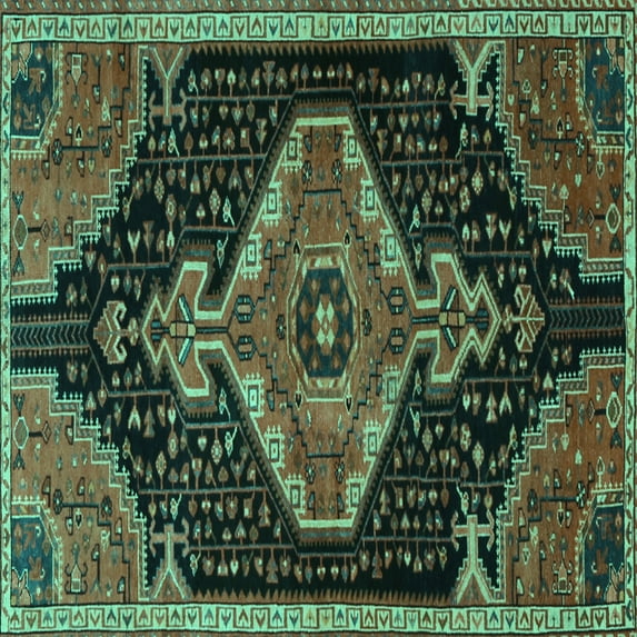 Ahgly Company Indoor Square Persian Turquoise Blue Traditional Area Rugs, 4' Square