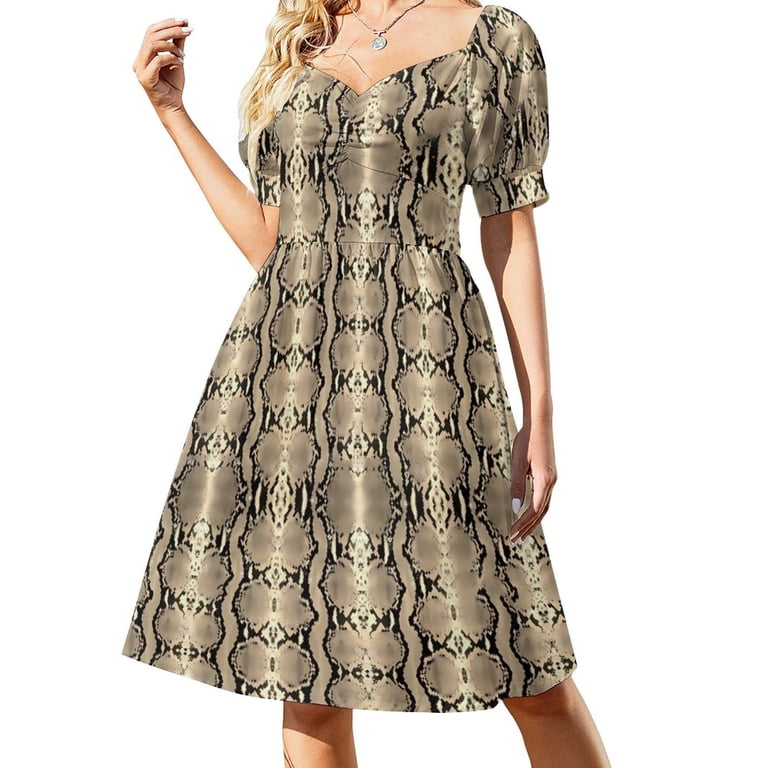 Gold Snakeskin Casual Dress Trendy Animal Print Korean Fashion Dresses  Kawaii Dress Female V Neck - Walmart.com
