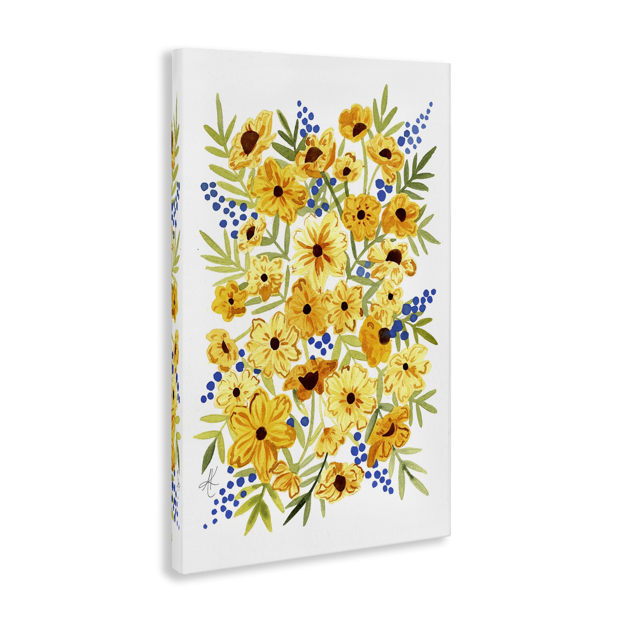 Stupell Industries Yellow Cosmos & Berries Botanical & Floral Painting Gallery Wrapped Canvas Art Print Wall Art, 16 x 24